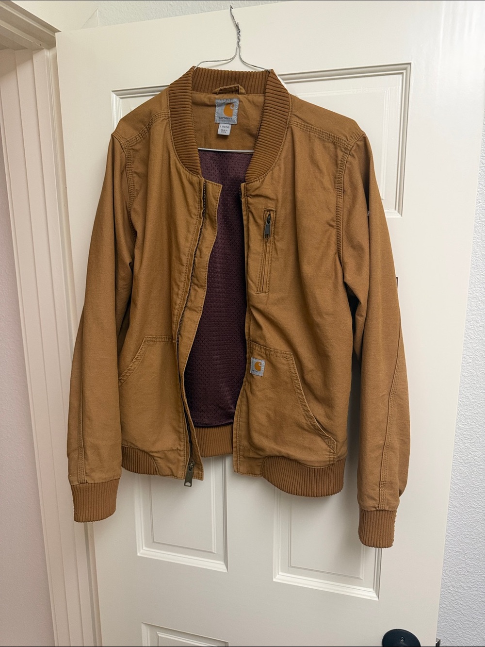 Carhartt Women's Brown/Tan Bomber Jacket with Ribbed Trim